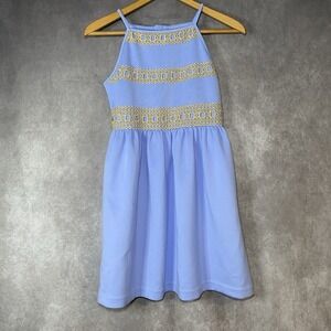 Lilly Pulitzer Girl's‎ Elize Dress Blue Twirly Gold Lace XL 12-14 Spring Easter